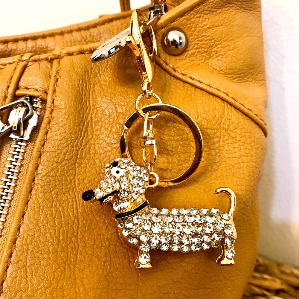 NWOT Gold w-SIlver Rhinestones Dachshund Dog Purse Charm! - Picture 6 of 8